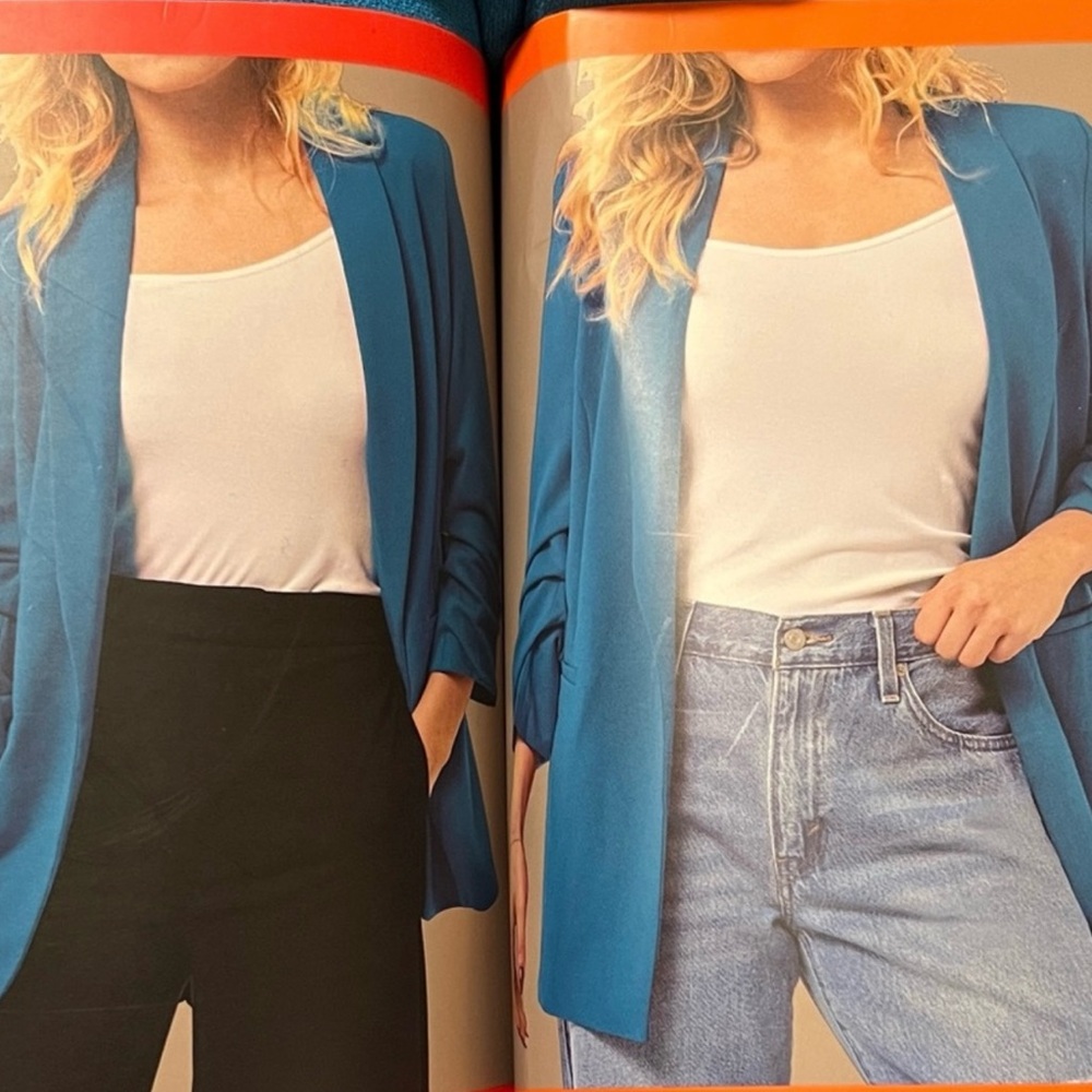 NWT Dakota Blue Tourquise Ladies Crepe Ruched Sleeves Blazer Size Large